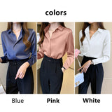 Shirts Women White Shirt Women Long Sleeve Shirts Blouse Satin Silk Blouse Ladies Tops 2023 Fashion Solid Woman