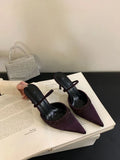 Winter New Pointed Purple Thin Heel High Mouth Water Drill With Silk Sat Sandals Half-Dragging