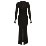 Zingj Autumn And Winter New Women's Fashion Round Collar Long Sleeve Slim Slit Design Sense Dress