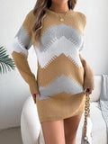 Shooting 2025 Autumn And Winter Casual Coloring Lantern Sleeve Sweater Dress Women's