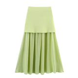 Women's 2025 Summer New V-Neck Gold Button Knitted Vest + Folding Skirt