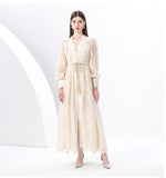 High-End Women's Dress 2025 Spring Collection Heavy Industry Embroidery V Neck Lantern Sleeve Single Row Buckle Long