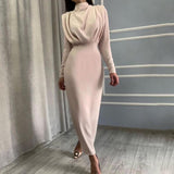 Women's Clothing 2025 Spring New Dress Fashion Temperament Waist Solid Color Long-Sleeved