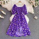 Zingj New French Gentle Wind Sweet Square Collar Bubble Short Sleeve Waist Show Thin Slit A-Word