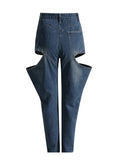 2025 New Fashion Temperament High Waist Design Sense Hollow Out Old Jeans Women's Show High Thin