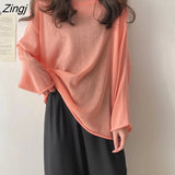 Sleeve T-shirts Women Baggy Sun-proof Colorful Pure O-neck Breathable Autumn Design Cozy Casual Prevalent Basic Feminino