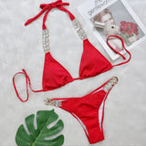 Zingj Bikini Ribbon Luxury Diamond Swimwear Sexy Metal Chain Accessories