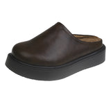 Thick Bottom Plus Velvet Bag Head Half Slippers Women 2025 Autumn And Winter New Fashion One-Legged Lazy Bunken
