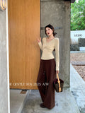 Xixi 2025 Autumn White Standard Temperament High-Waisted Solid-Color Pumping Rope Leisure Straight Broad Leg Leisure Pants