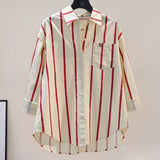 2025 Spring And Autumn New Korean Version Of Small Fresh Cardigan Striped Print Single Pocket Loose Long-Sleeved Shirt
