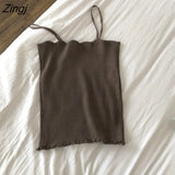 Spaghetti Strap Solid Short Tanks Tops Women Summer Sexy Slim Knitting Korean All-match 8-color Camisoles Elegant