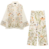 New Long-Sleeved Printed Shirt 1281842 Rolling Edge Design Trousers