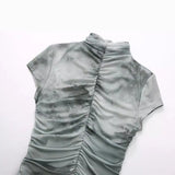 New Silk Screen Printing Pleated Trim Blouse