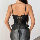 High-End Court Heavy Industry Light Black Ding Splicing Double-He Waist Chest Sleeveless Sleeve Sling Vest