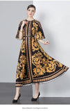 Exquisite Dress Women 2025 New Lazy Wind Collar Mid-Sleeves To Close The Waist Temperament 100-Fold Printing