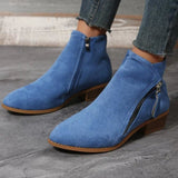 Velvet Side Zipper Martin Boots Women Coarse And Short-Trace Thin Nude Boots