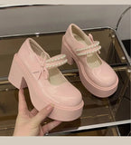 Pearl Bow Waterproof Table Coarse Heel Shoes Wear 2025 New Early Autumn Shoes Head