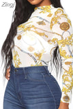 Women Mesh Sheer See Through Print Shirt Blouses Outwear Turtleneck Long Sleeve Tops Transparent Slim Shirt Bodycon Club