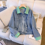 Denim Jacket Female Design Sense Niche 2025 Spring And Autumn New Loose Set Retro Splicing Jacket
