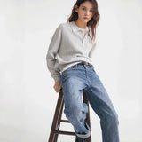 Autumn And Winter Polo Collar Solid Color Sweater Women's Casual Knitted Shirt Hot