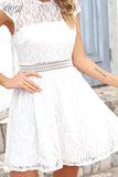 Mini Dress For Women Summer White Short Sleeve Dress Female Fashion Hollow Out Dress Ladies Elegant Party Short
