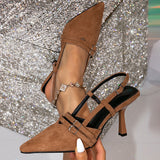 Women's Shoes 2025 Summer New Velvet High Heels Fine Heel Kitten And French Pointed Bao Head Behind The Empty Sandals