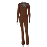 Zingj Women's Fall New Solid Color Simple Long Sleeve Shawl Jumpsuit Fashion Slim