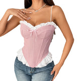Street Splicing Wood Ear Design Bosom Fish Bone Small Vest Top