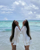 Spring And Summer New Repair Inclined Door Lint Wave Lotus Side Of The Beach Dress