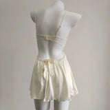 Sexy Embroidered Lace Back Pajamas With Thoracic Pad Pure Desire Sling Skirt Women's Summer Ribbon Sling