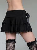 New Dark Wind Bow Lace Splicing Skirt Sexy Low-Rise Thin Hot Girl Ponp Of Short