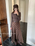 Xixi 2025 Autumn White Standard Temperament Retro Lattice High-Rise Half-Dressed Dress Girl