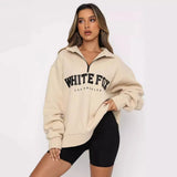 Autumn And Winter New Leisure Half-Necked Zipper Print Long-Sleeved