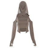 Zingj Sexy Hot Girl Summer New Women's Solid Color Slim Crop Street Fashion Hooded Long Sleeve T-Shirt-Outfit