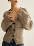 Casual Autumn/Winter Knitted Cardigan Solid Front Buckle With Simple Pocket Sweater