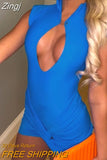 Sexy Chain Bandage Dresses for Women 2023 Summer Party Clubwear Stand Collar Sleeveless Solid Bodycon Mini