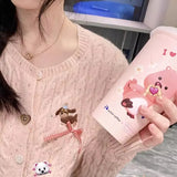 Cute Powder Knitted Cardigan Sweater Jacket Women's New Languid Loose Wind Soft Blouse In