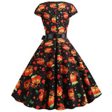 Print Halloween Women 2023 Summer O Neck Short Sleeve Party Robe Femme Elegant Vintage