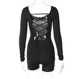 Zingj Women's Spring And Summer Long Sleeve U Collar Tie Hollow Out Open Back Tight Sports Yoga