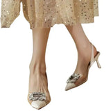 New Fashion Water Drill Side Buckle Transparent Belt Splicing Tip Head Thin Heel Sandals Women's