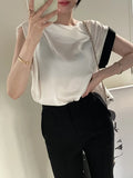 Zingj Size Update Chic Summer French Design Sense Splicing Color Short Sleeve T-Shirt Women's Temperament Simple Top-Outfit