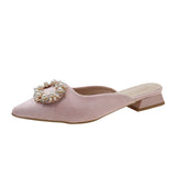 Spring And Summer New 4241 Large-Size Bag Head Half Slippers Women Wear Pointed Thick Heel Round Buckle Low Heel Women's Shoes Sand