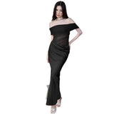 Women's Clothing 2025 Summer New Pure Lust Wind Shoulder Sexy Perspective Mesh Splicing Dress