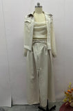 Zingj 2024 New Solid Color Mesh Splicing Coat Casual Wide-Leg Pants Suit Women-Outfit