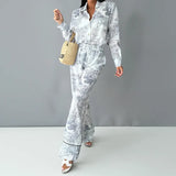 Women's Ins Commuting Temperament Shirt Broad Leg Pants Casual Women's Two-Piece