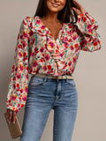 And Summer Fashion Printed Shirt Women 2025 New V-Neck Chiffon Top Loose Lantern Sleeve Shirt