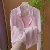 New French Fashion Design Slid Sun Protection Blouse POLO Thin Perspective White Shirt