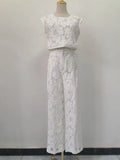 Temperament Famous Lady Light Luxury Two Sets Of 2025 Autumn And Winter New Embroidery Flowers Ostriches Hair High Waist Broad Leg Trousers Set