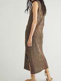 Sleeveless Dress Women Knitted Summer Beach Dress Female Fashion Hollow Out SwimSuit Cover Ups Maxi Dress Vestido