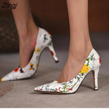 Women High Heels Summer Floral Print Thin Heels Tie Ankle Sexy Lady Pumps Female Chaussure Femme Casual Shoes for Women 2023